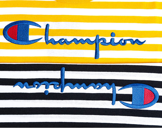 Triko Champion Crewneck T-Shirt Classic Logo Stripe Mustard Yellow/White 210972 YM001