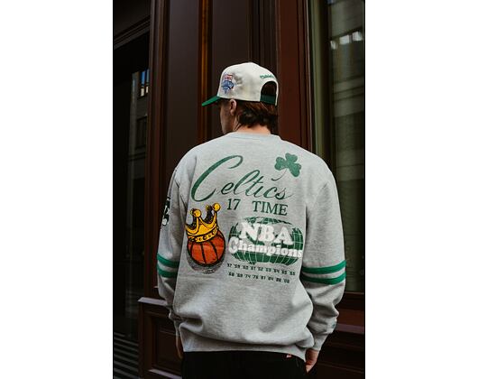 Mikina Mitchell & Ness All Over Print Fleece Crew Boston Celtics Grey Heather