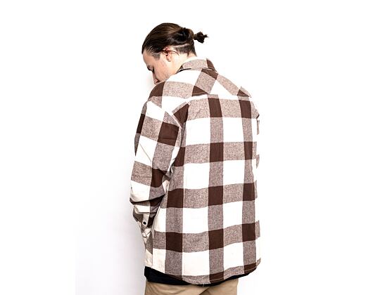 Košile Karl Kani 6023529 KK Chest Signature Flannel Shirt Cream/Brown KM214-053-1