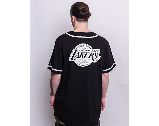 Triko New Era Distressed Logo Button Up Tee Los Angeles Lakers Black