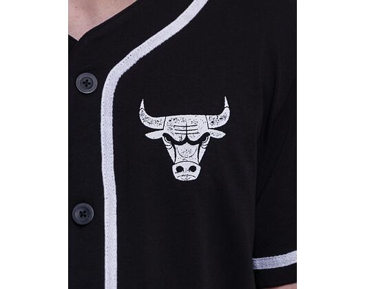 Triko New Era Distressed Logo Button Up Tee Chicago Bulls Black
