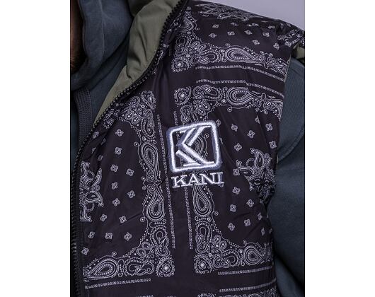 Vesta Karl Kani OG Reversible Paisley Puffer Vest black/military green