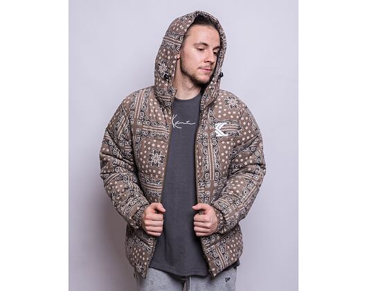 Bunda Karl Kani OG Hooded Corduroy Paisley Puffer Jacket dark taupe/ b/w