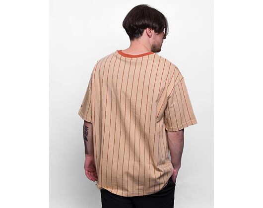 Triko New Era Pinstripe Oversized Tee Oat Milk / Redwood