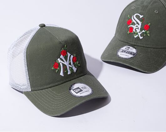 Kšiltovka New Era 9FORTY A-Frame Trucker MLB Flower New York Yankees New Olive