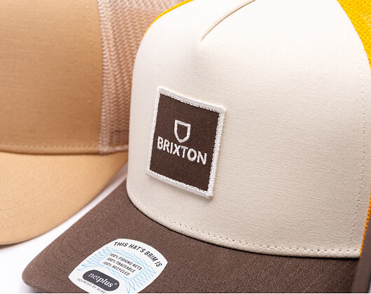 Kšiltovka Brixton - Alpha Block X C Mp Mesh Cap - Golden Glow/Off White/Deep Brown