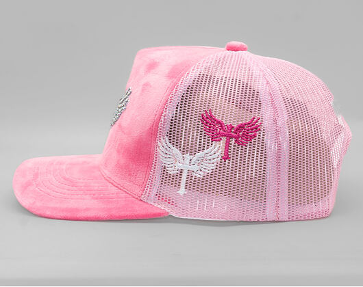 Kšiltovka Reflection Luxury Velvet Rhinostones Pink / White