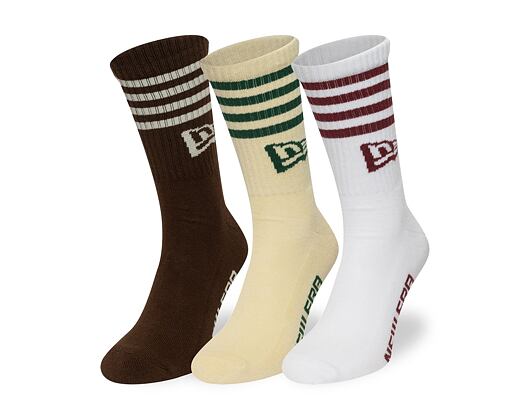 Ponožky New Era - Stripe Crew Socks 3pk - Brown / Cream / White