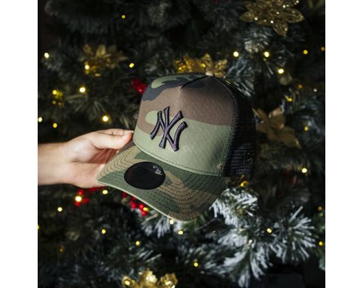 Kšiltovka New Era - MLB Clean Trucker 9FORTY Trucker - NY Yankees - Woodland Camo / Black