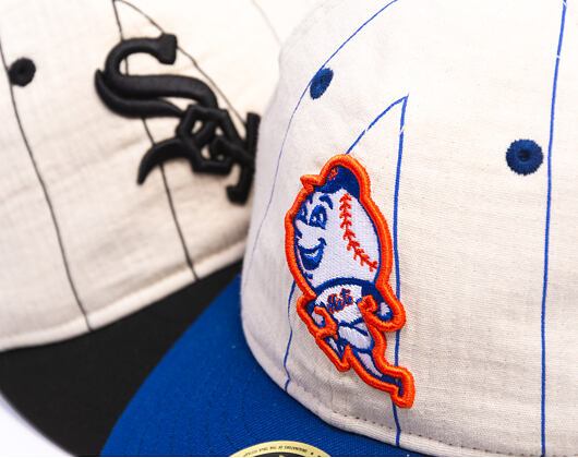 Kšiltovka New Era - MLB Retro Linen Pinstripe 59FIFTY Retro Crown - NY Mets - Mr. Met - Off White