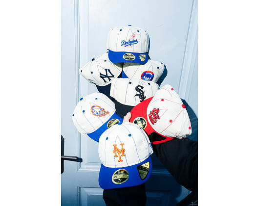 Kšiltovka New Era - MLB Retro Linen Pinstripe 59FIFTY Retro Crown - NY Mets - Mr. Met - Off White