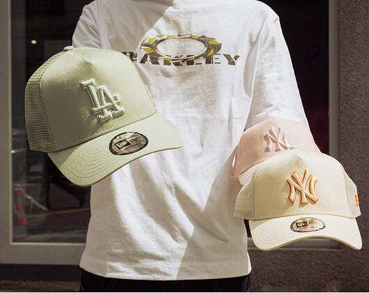 Kšiltovka New Era - MLB Outline 9FORTY A-Frame Trucker - NY Yankees - Cream / Orange