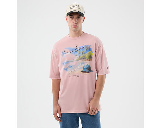 Triko New Era - Branded Beach Graphic Oversized Tee - Pink Rouge