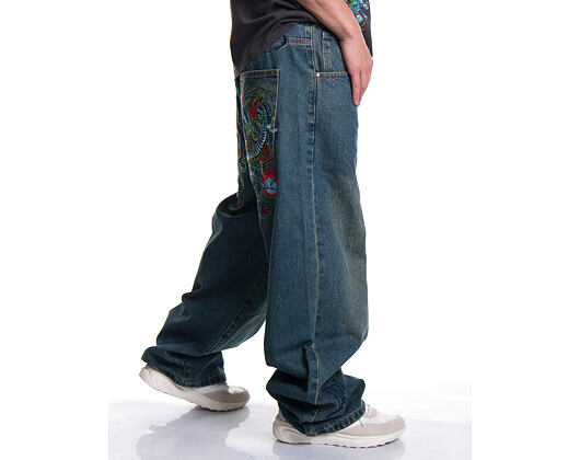 Kalhoty Ed Hardy - Mens Fireball Dragon Dirty Wash Xxtra Denim Trousers Jeans - Green Tint