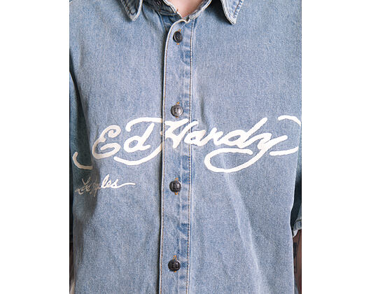 Košile Ed Hardy - Mens Eagle And Stars Relaxed Denim Shirt - Bleach