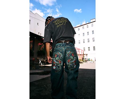 Kalhoty Ed Hardy - Mens Fireball Dragon Dirty Wash Xxtra Denim Trousers Jeans - Green Tint