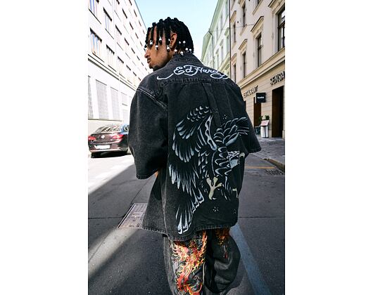 Košile Ed Hardy - Mens Eagle And Stars Relaxed Denim Shirt - Black