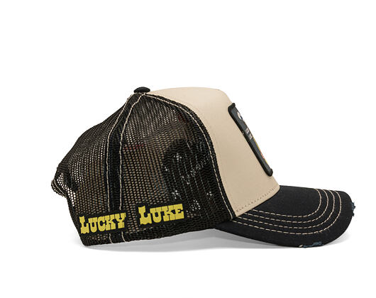Kšiltovka Capslab - Lucky Luke Trucker - Gun Twirl Distressed Patch - Cream / Black