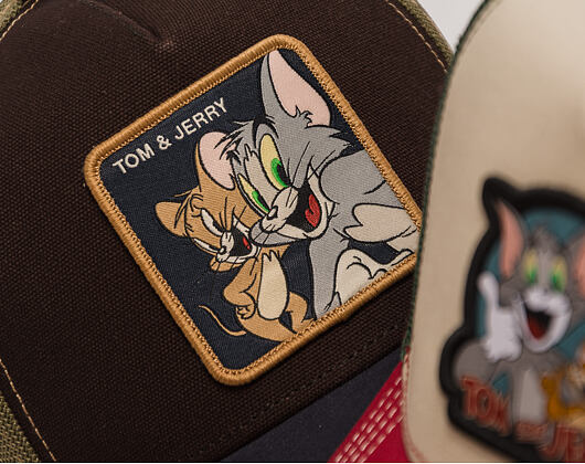 Kšiltovka Capslab - Tom & Jerry Trucker - Best Buddies Distressed Patch - Brown / Olive