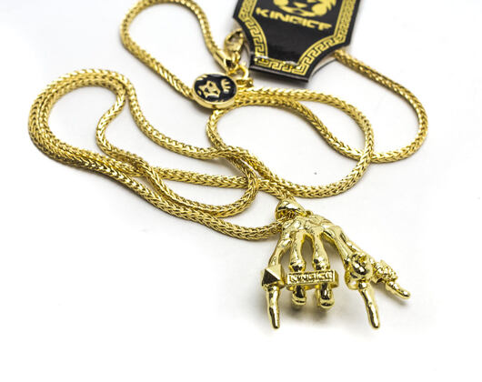 Pozlacený Řetízek na krk King Ice Skeleton Hand Rock Star