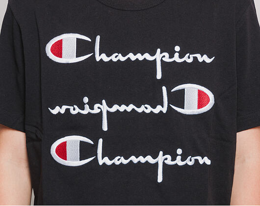 Triko Champion Crewneck T-Shirt Upside Down Logo Black