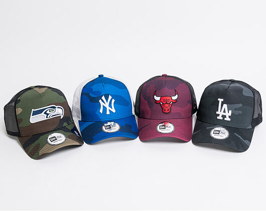 Kšiltovka New Era 9FORTY A Frame Trucker Camo New York Yankees Navy Camo/White Snapback