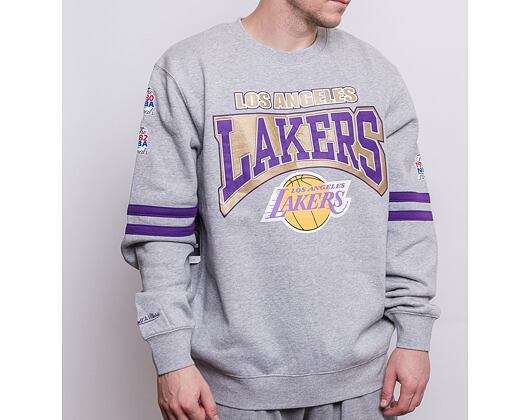 Mikina Mitchell & Ness All Over Print Fleece Crew Los Angeles Lakers Grey Heather