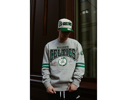 Mikina Mitchell & Ness All Over Print Fleece Crew Boston Celtics Grey Heather