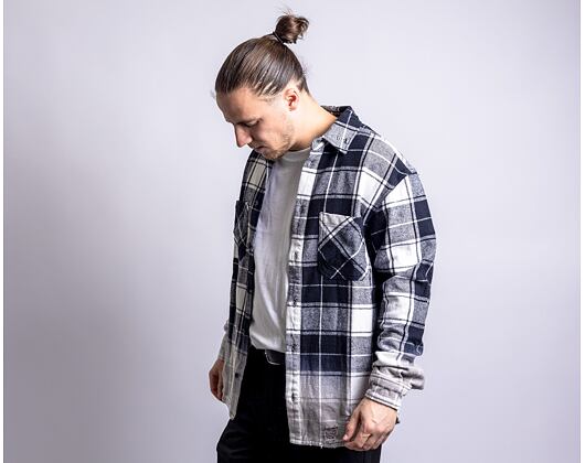 Košile Karl Kani Chest Signature Heavy washed Flannel Shirt black/white
