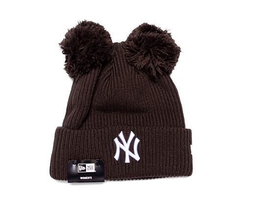 Dámský Kulich New Era MLB Womens Rib Pom Beanie New York Yankees Dark Brown / White