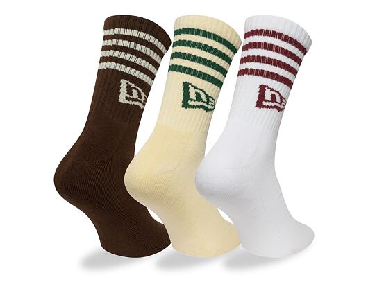Ponožky New Era - Stripe Crew Socks 3pk - Brown / Cream / White