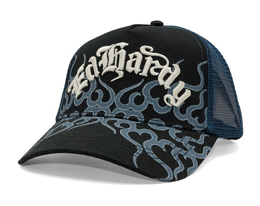 Kšiltovka Ed Hardy - Flaming 5 Panel Trucker Cap - Flame Print - Black