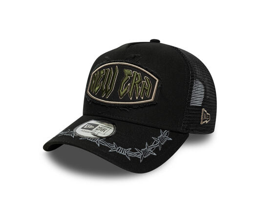 Kšiltovka New Era - Branded Distressed Patch 9FORTY A-Frame Trucker - Black