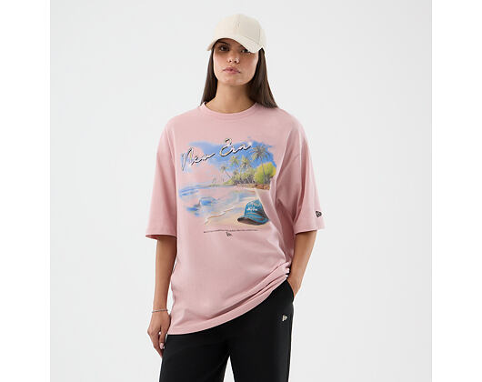 Triko New Era - Branded Beach Graphic Oversized Tee - Pink Rouge