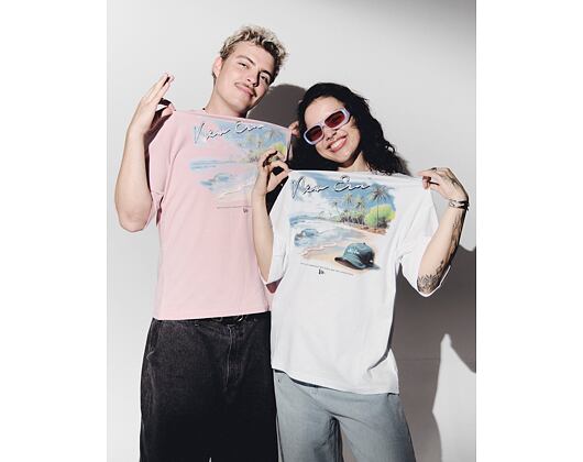 Triko New Era - Branded Beach Graphic Oversized Tee - White