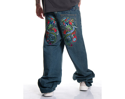 Kalhoty Ed Hardy - Mens Fireball Dragon Dirty Wash Xxtra Denim Trousers Jeans - Green Tint