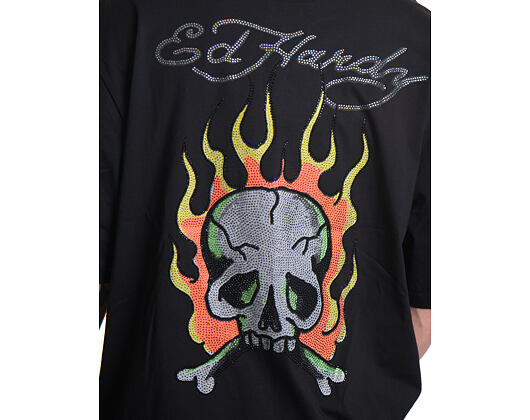 Triko Ed Hardy - Mens Skull Flame Diamante Relaxed Tshirt - Black