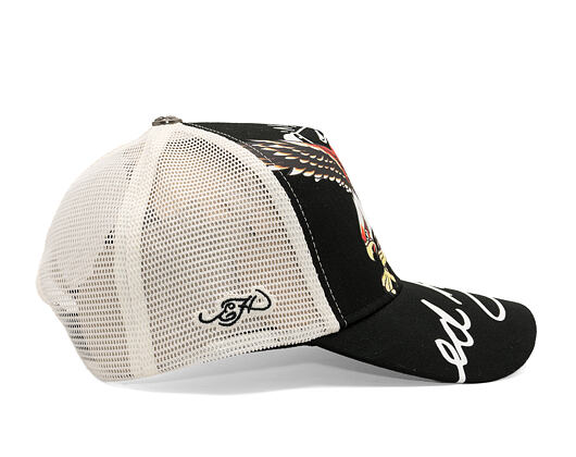 Kšiltovka Ed Hardy - Unisex Soaring Eagle Ed Hardy Script 5 Panel Cap - Black/Blue Wash