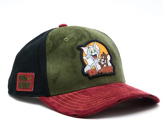 Kšiltovka Capslab - Tom & Jerry Trucker - Best Buddies Suede - Olive / Burgundy
