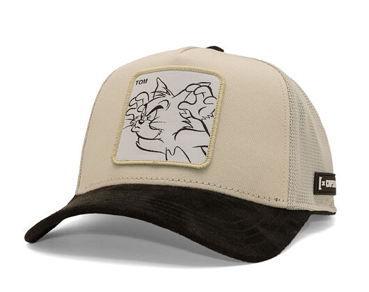 Kšiltovka Capslab - Tom & Jerry Trucker - Tom Line Art Suede Visor - Off White / Black