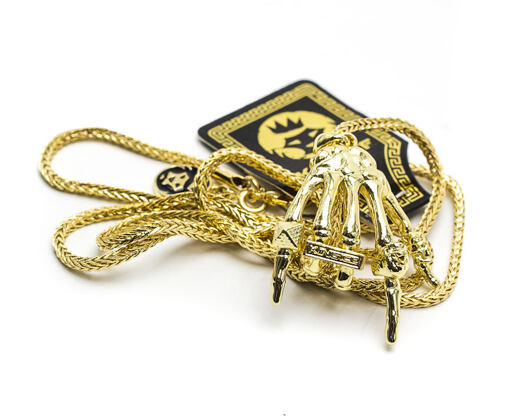 Pozlacený Řetízek na krk King Ice Skeleton Hand Rock Star