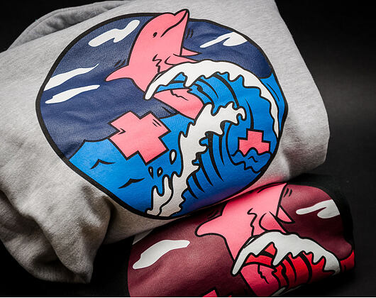 Mikina s kapucí Pink Dolphin Splash Wave Hoodie Heather Grey
