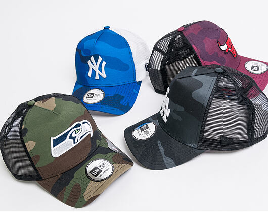 Kšiltovka New Era 9FORTY A Frame Trucker Camo New York Yankees Navy Camo/White Snapback