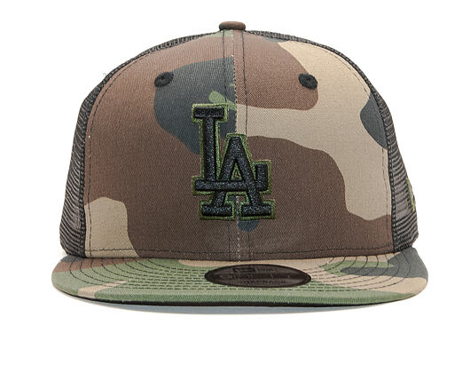 Kšiltovka New Era 9FIFTY Trucker Los Angeles Dodgers Essential Woodland Camo/Black Snapback