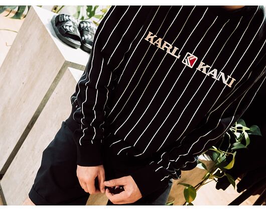 Mikina Karl Kani Retro Pinstripe Crew Black - 6090618