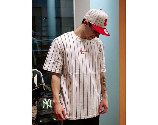 Triko Karl Kani Small Signature Pinstripe Tee White/Black/Red 6030139