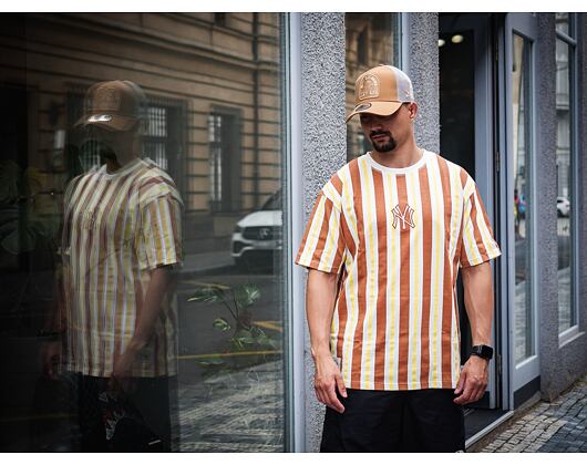 Triko New Era MLB Oversized Stripe New York Yankees Off White / Toffee