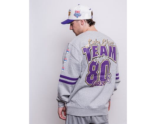 Mikina Mitchell & Ness All Over Print Fleece Crew Los Angeles Lakers Grey Heather
