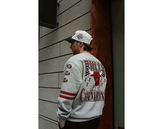 Mikina Mitchell & Ness All Over Print Fleece Crew Chicago Bulls Grey Heather