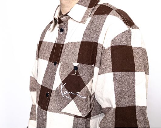 Košile Karl Kani 6023529 KK Chest Signature Flannel Shirt Cream/Brown KM214-053-1